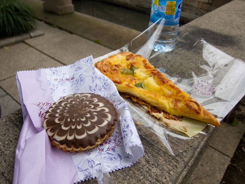 China November 2011 - From Shanghai to Beijing - I had to have lunch on the run, it was not as nice as it looks unfortunately. One bite into the chocolate covered thing and it disintegrated.