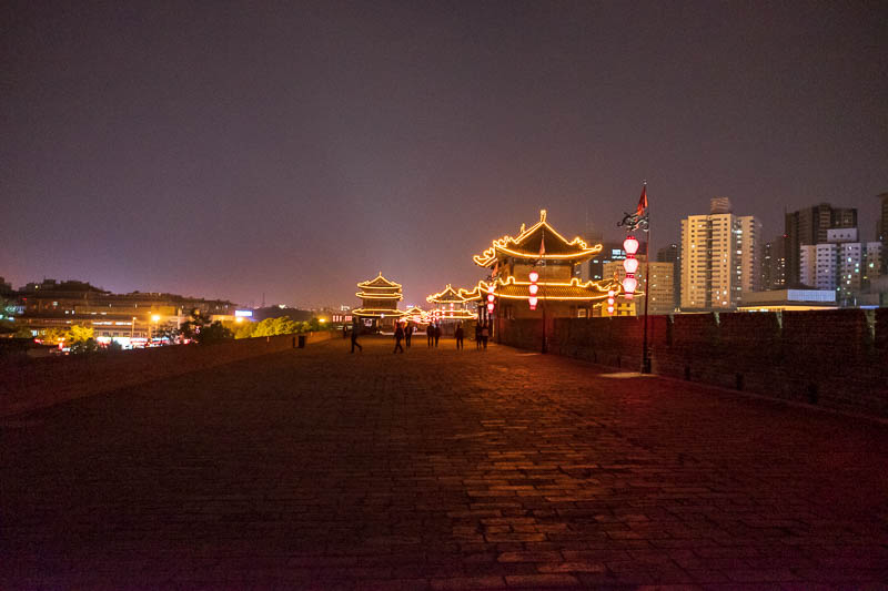 China-Xian-City Wall-Hiking-Dumplings - As you can see, they light up all the towers, but not too brightly, just bright enough to let the invading forces know where to aim.