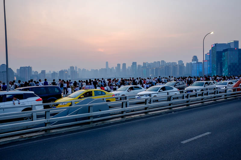 China-Chongqing-View-Hongyadong - Time to head out over the bridge. Here are the throngs of people heading back after capturing the great sunset, the sun was bright red, I missed it be