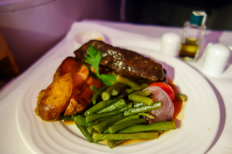 London / Germany / Austria - Work & Holiday - May and June 2016 - And my final photographed food for the flight is a great beef rib eye something steak. I still had dessert after this, and some warmed nuts. Yes reall