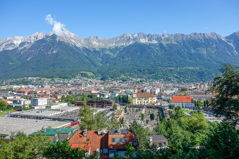 Austria-Innsbruck-Hiking-Patscherkofel - The tram comes only once an hour, so I had time to kill. Around the edge of the city is the panorama trail, so I ran up it to take this photo.