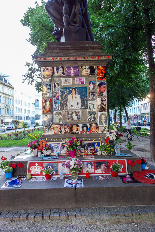 Germany-Munich-Shopping Street - Then I found a truly bizzarre shrine to Michael Jackson. It had tupperware containers detailing TRUE FACTS ABOUT MICHAEL JACKSON - all your questions 