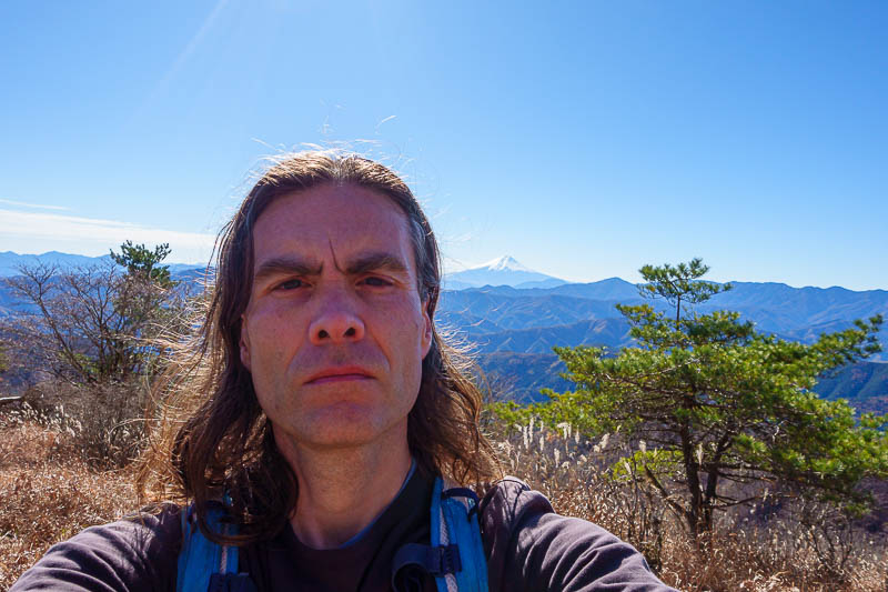 Japan-Tokyo-Hiking-Mount Takanosu - Then I took a heap of selfies still zoomed in, right up my left nostril. Once I realised I zoomed out and here is my head plus Fuji. OK no more Fuji.