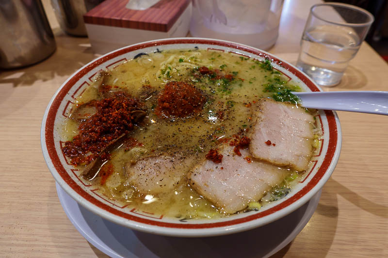 Japan-Tokyo-Asakusa-Ramen - Here is tonight's ramen. Red spicy miso, to which I added a heap more spicy stuff. Probably not the best ramen, noodles were definitely overcooked.