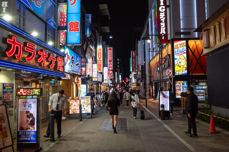 Japan-Tokyo-Airport - And then as mentioned, time for a wander. A nearby street. Lots of people around, but then it is Saturday night. Some girls had actual prices stuck to