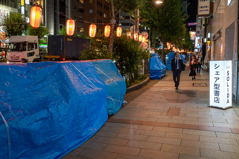 Japan-Tokyo-Curry - Jimbocho has a street full of lanterns and things covered in blue tarps. Whatever is under those tarps shall forever remain a mystery to me.