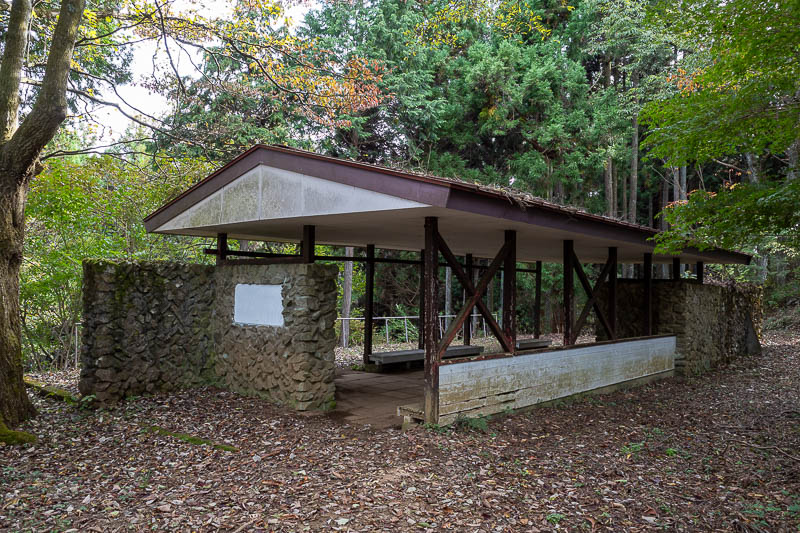 Japan-Tokyo-Hiking-Mitake-Otsuka - Just below the Otsuka summit is this abandoned picnic area, covered in rust and moss like they all are these days.