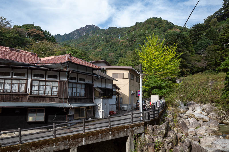 Back to Japan for the 11th time - October and November 2024 - Mount Gozaisho is up there, you can see the cable car going up. It would be my last peak of the day as I will go on a huge loop course.