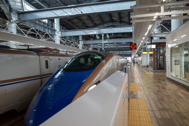 Japan-Nagoya-Kanazawa-Shinkansen - Here is my bullet train to Kanazawa. Painted in the blue and gold colours like many of them are.