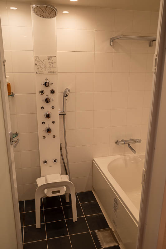 Japan-Nagoya-Kanazawa-Shinkansen - And then the shower / full size bath is its own room. The shower has nozzles going in every direction, but floods the entire room, and also comes with