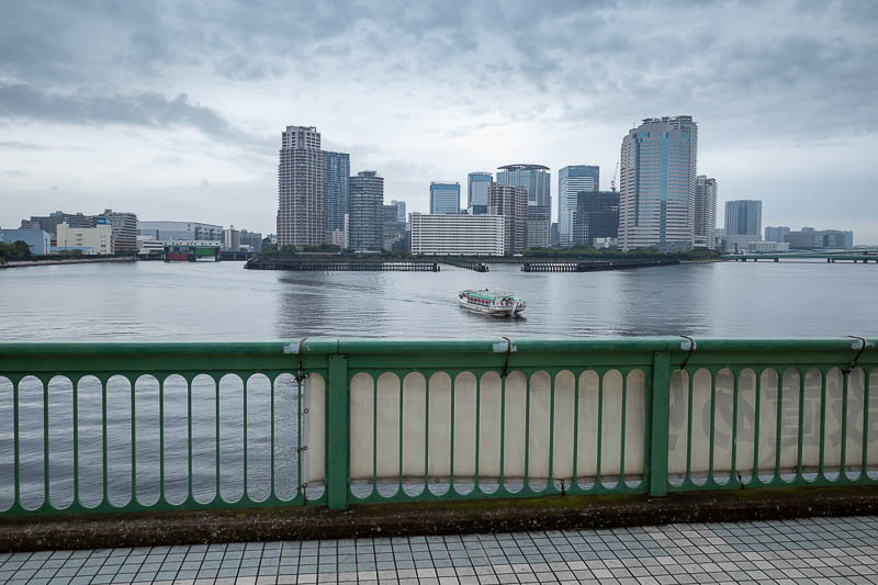 Japan-Tokyo-Garden-Rain - Artificial islands and grey skies.