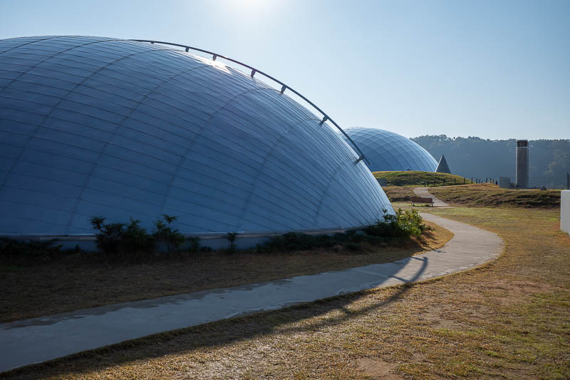 Japan-Fukui-Dinosaur-Museum - I arrived at the museum, and instead of going in, immediately climbed up onto the roof. It is your standard masculine set of 2 giant balls.