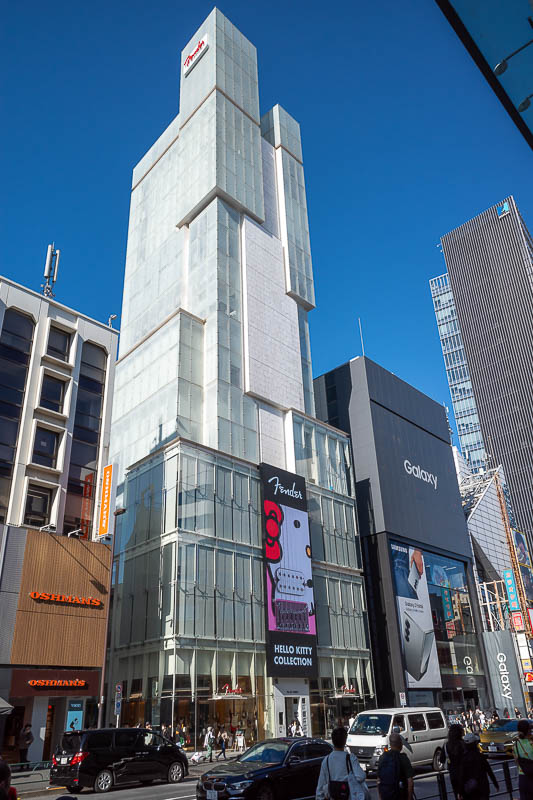 Japan-Tokyo-Shinjuku-Shibuya - Instead I headed to the brand new Fender cafe. That entire building is Fender guitars new building, complete with hello kitty guitar ad on the screen,