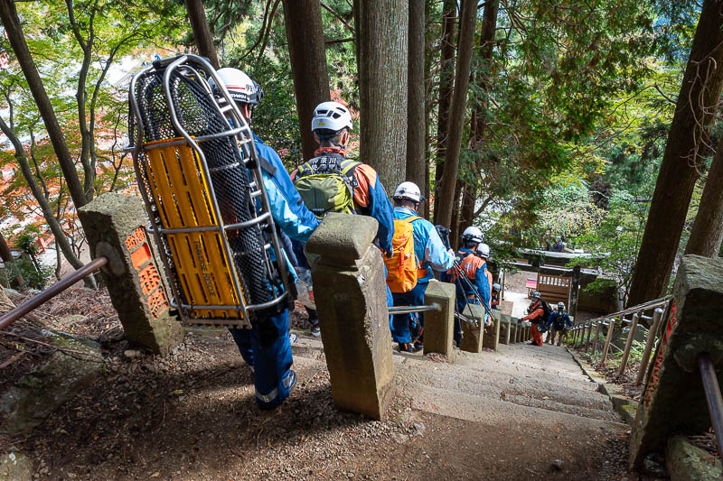 Japan-Tokyo-Hiking-Mount Oyama - OK, then back at the stair case I came across 20 or so rescue rangers. They seemed to be having a great time. There really are about 20 of them, you c