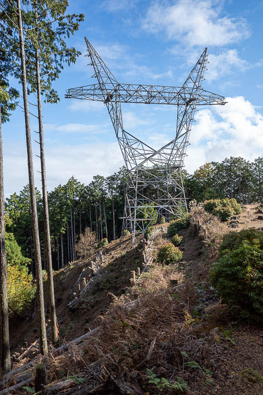 Japan-Tokyo-Hiking-Mount Izugatake - There is not a lot of power infrastructure in this area, but here is one giant power pole, but it has no cables. Presumably someone took down the cabl