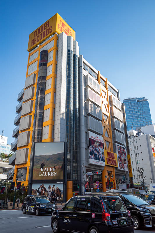 Trip 13 to Japan - October and November 2025 - Heading towards Shibuya, very busy, very long traffic light cycles. Tower records is still going.
