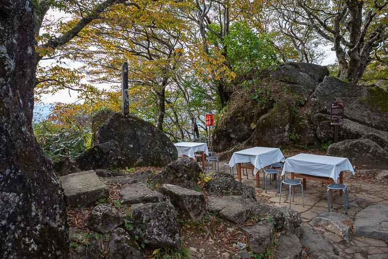 Japan-Tokyo-Hiking-Mount Tsukuba - At a random spot in the middle of nowhere, table service, with table cloths.
