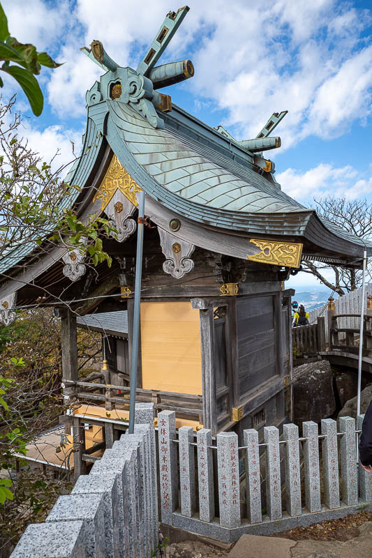 Japan-Tokyo-Hiking-Mount Tsukuba - All the summits have little shrines, this one has a bridge for matchmaking, according to a sign and picture.