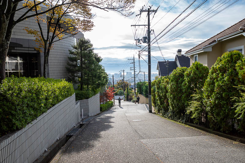 Japan-Kobe-Hiking-Mount Rokko - It is a steep road, you can see Kobe below.