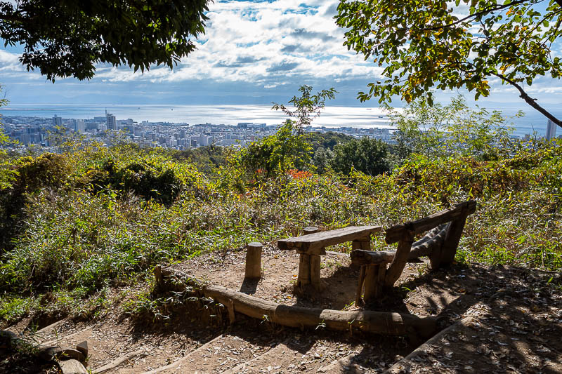 Japan-Kobe-Hiking-Higashiyama - Next view, into the sun, with the ocean. A lot of sun and ocean today.