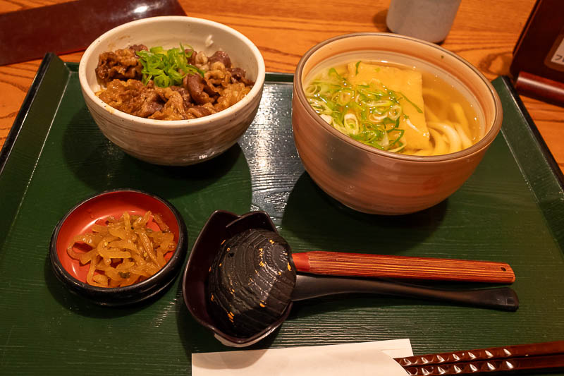 Trip 13 to Japan - October and November 2025 - And for dinner, soba, with fried tofu, and beef on rice. So noodles AND rice. Hmm. No vegetables of course, the Japanese are terrified of them.
