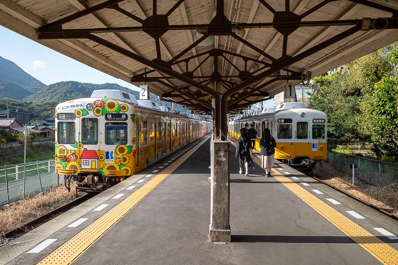 Japan-Takamatsu-Hiking-Kotohira - I ran through the city to make this train on the private Kotoden line, made it with 5 minutes to spare. Although trains to here are at least every 30 