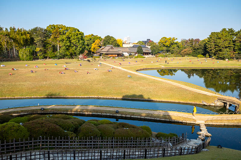Trip 13 to Japan - October and November 2025 - Entering the garden and it is a lot of grass, covered in umbrellas. People just left them here?