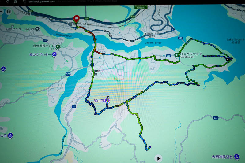 Japan-Tokyo-Hiking-Hachiokayama - Well apparently the hike I did today is very popular, even though I saw no one, because you draw a picture of a Tyrannosaurus Rex. This is my Garmin a