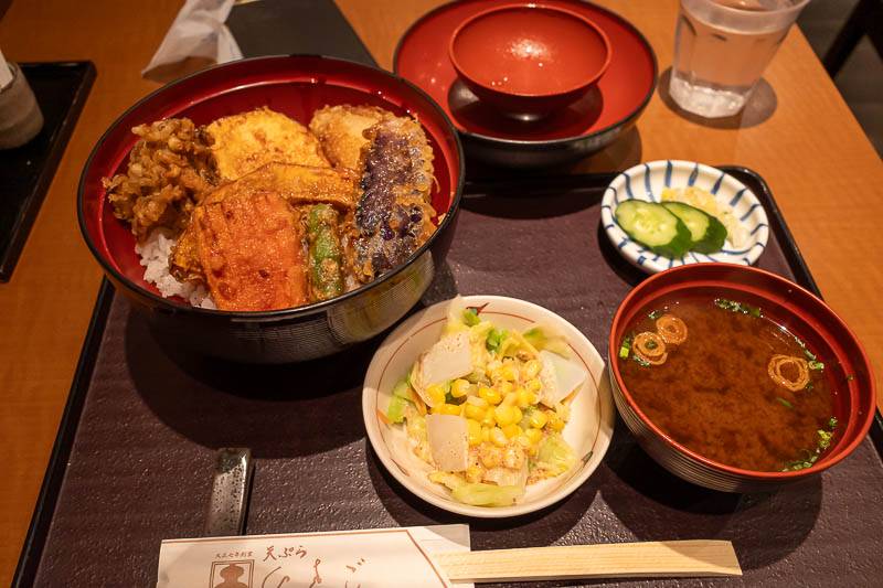 Japan-Tokyo-Ueno-Tempura - Now for some more vegetarian dinner, last night was as well. Tonight, tempura vegetables. It was pretty good too, not as much batter as many places us