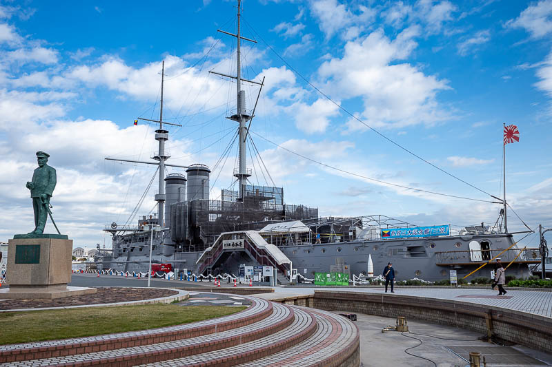 Japan-Tokyo-Yokosuka-Museum - Now for the Mikasa. It is in a park, but the park is all closed for renewal. Thankfully the ship was still open, but some of it is also being renewed.