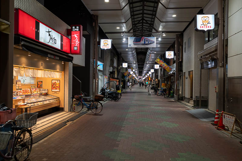 Japan-Tokyo-Skytree - Surprise Shotengai. East of Okachimachi some way after the highway overpass. Owl themed, named 'Satake', I have no idea if that means owl. Most things
