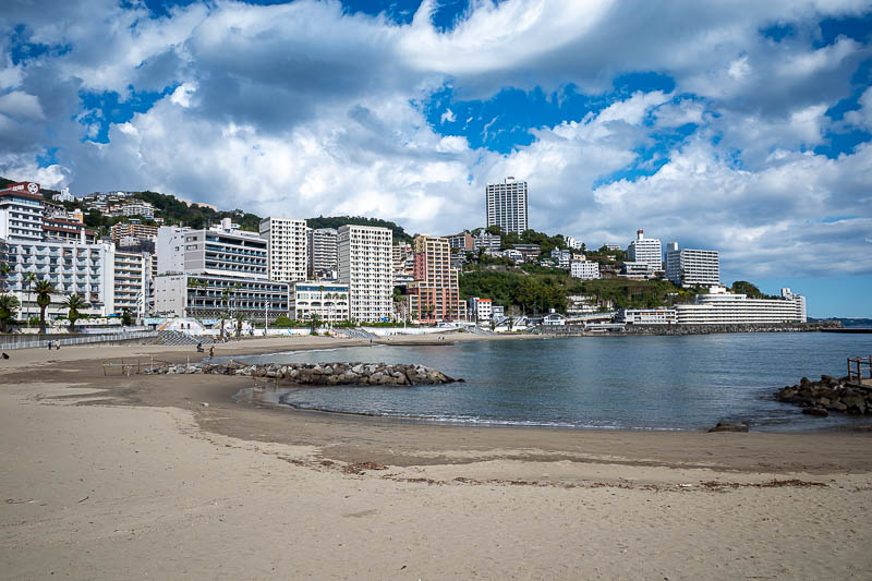 Japan-Tokyo-Atami-Castle - Time for some view shots, nice sky, this is sunshine beach, or maybe sunset beach. It is not very enticing, there are a number of breakwaters just off