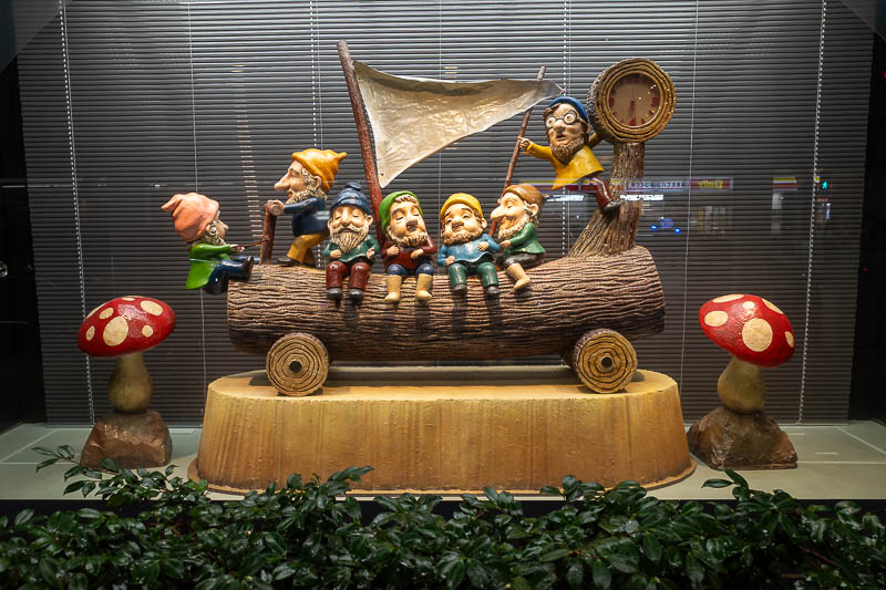 Japan-Niigata-Furumachi - A bank has a lot of themed windows with different fairy tales. Banks and fairy tales, interesting choice.