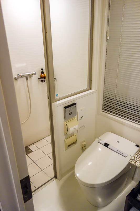 Japan 2015 - Tokyo - Nagoya - Hiroshima - Shimonoseki - Fukuoka - Bathroom is nearly as big as the main room, one bonus is that the shower isnt over the toilet. Thats not uncommon in some places.