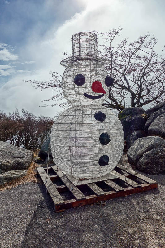 Japan 2015 - Tokyo - Nagoya - Hiroshima - Shimonoseki - Fukuoka - Less predictably, a snow man. I briefly saw the ski field, but generally it was completely obscured by cloud.