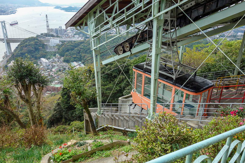 Japan-Shimonoseki-Hiking-Shrine-Hinoyama - Dead cable car at the top, now for the view.