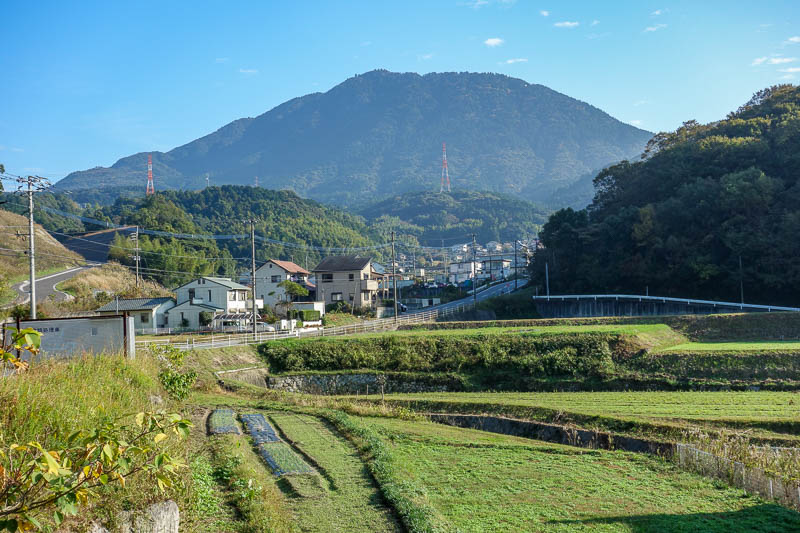 Japan-Fukuoka-Hiking-Mount Homan-Dazaifu - It was about a 45 minute brisk walk from the train to the start of the mountain trail, thats todays mountain in the distance.