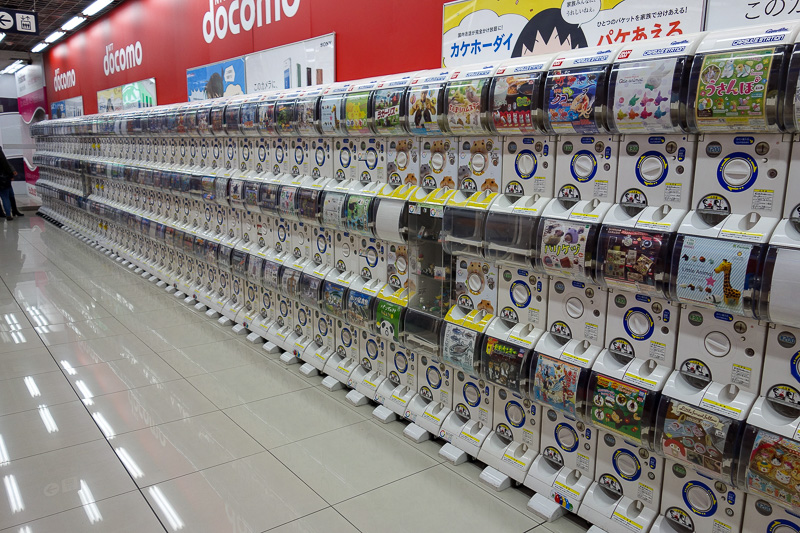Visiting 9 cities in Japan - Oct and Nov 2016 - If you like these capsule vending things, this is your place. No matter how I try to position myself, I cannot fit all of them in!