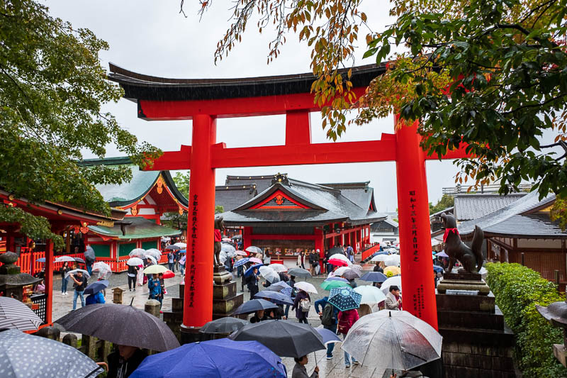 Japan-Kyoto-Fushimi Inari-Shrine-Rain - A sea of umbrellas.
