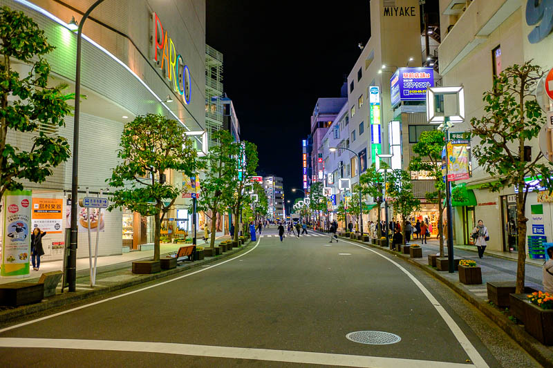 Japan-Tokyo-Kichijoji-Shopping Street-Ramen - A very neat and tidy street with nicely manicured trees.