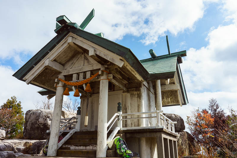 Japan-Fukuoka-Hiking-Dazaifu - The top of Mount Homan has a shrine. Last time I was here there was nowhere sit. Just 3 or so other people up here today. Shrinking population at work