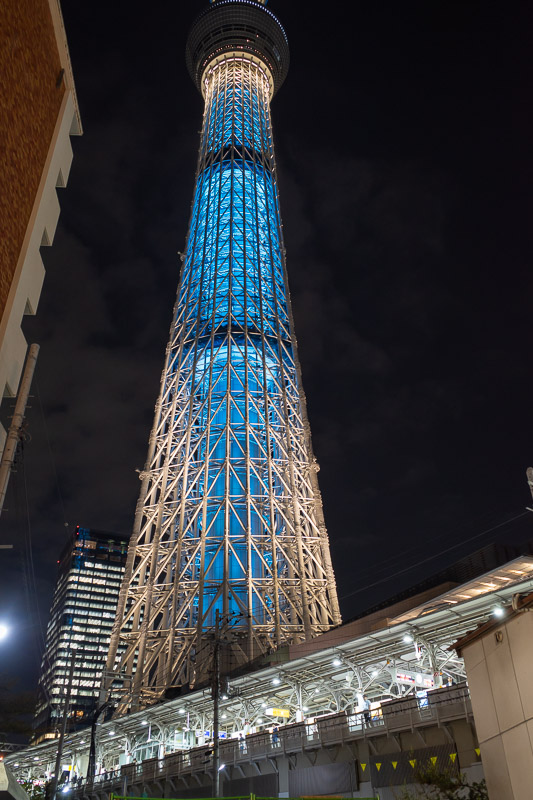 Japan for the 9th time - Oct and Nov 2019 - I was not even going to take a photo of the Skytree, but I liked the station lighting at the bottom of it.