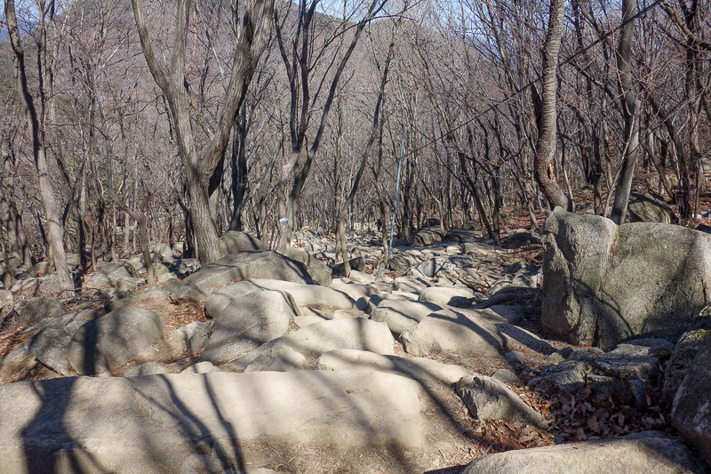 Korea-Busan-Hiking-Geumjung - Turns out going down was the hardest part of todays journey, over this sea of boulders. It literally was called, the sea of boulders. It went for abou