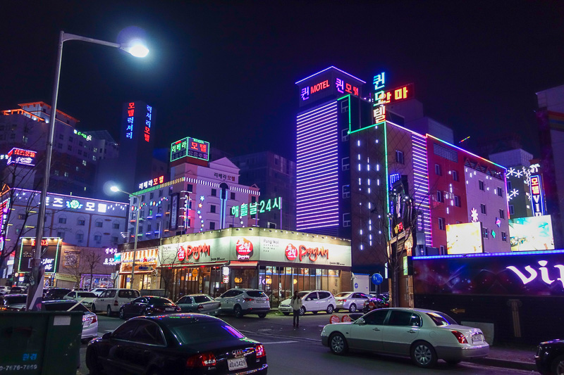 Korea again - Incheon - Daegu - Busan - Gwangju - Seoul - 2015 - I noticed all the amazingly brightly lit ridiculous hotels.
