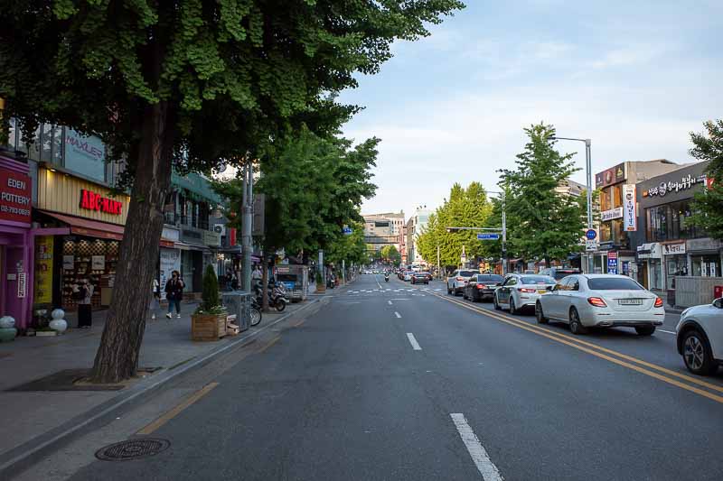 Korea-Seoul-Itaewon - None the less, here is the main street. I stood in traffic that drives on the wrong side of the road to take this shot, risky.
