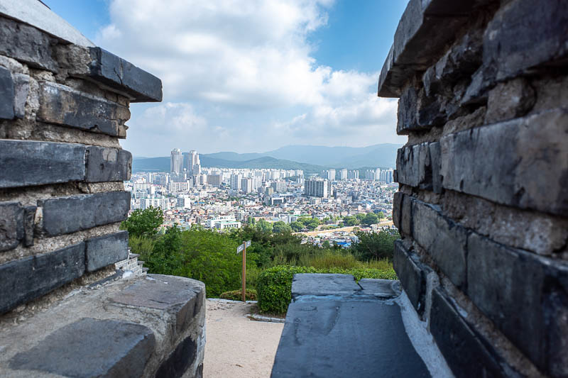 Korea-Suwon-hwaseong fortress - Tomorrows mountain. Seoul is in that direction.