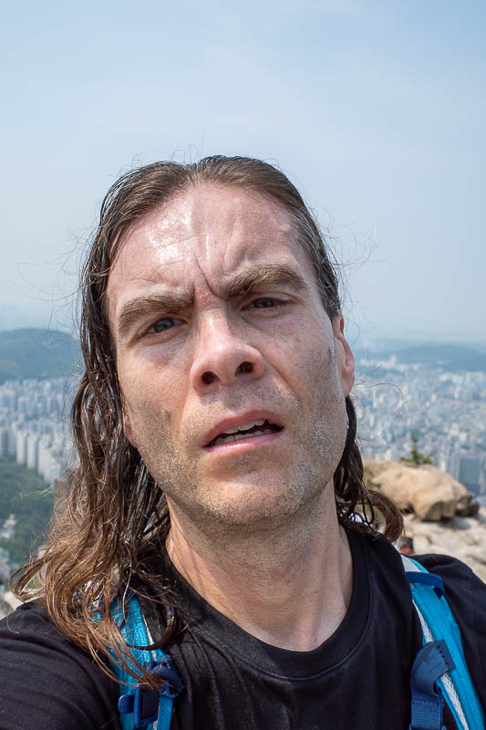 Korea-Seoul-Hiking-Bukhansan - Old grey beard makes his first appearance. I keep my hair long and straggly to fend off the Korean girls who otherwise would think I was a US marine a