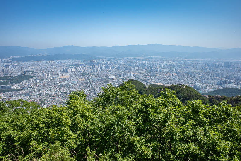 Korea-Daegu-Hiking-Apsan - And the view from the top. Now I was anticipating the view from half way down the front side of the mountain where the city observatory is, it is a go