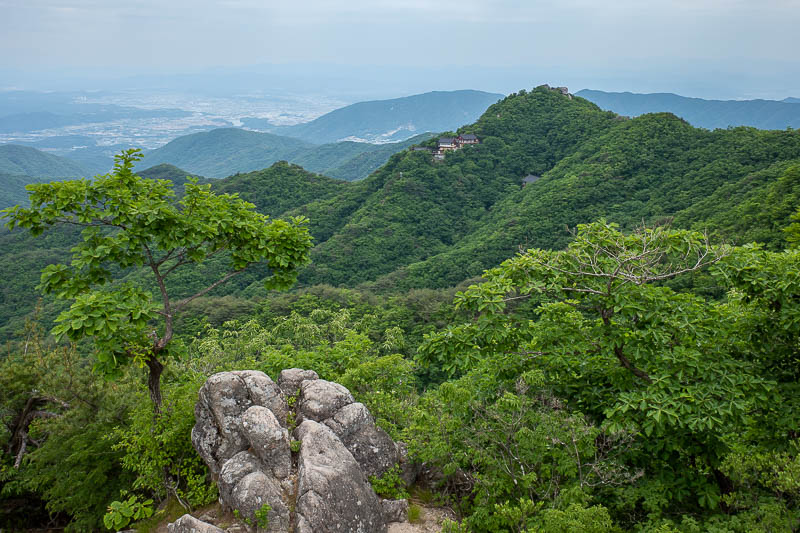 Korea-Daegu-Hiking-Palgongsan-Gatbawi - Those little temple things, are where the Buddha statue is roughly located. I thought I was closer than I am, still have to climb up again to get over