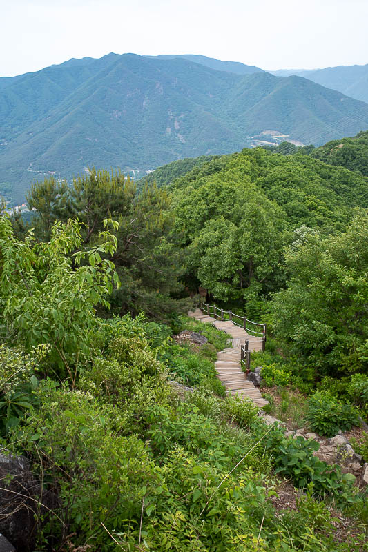 Korea-Daegu-Hiking-Yongjibong - The main trail had a few other people, hessian rugs and stairs.